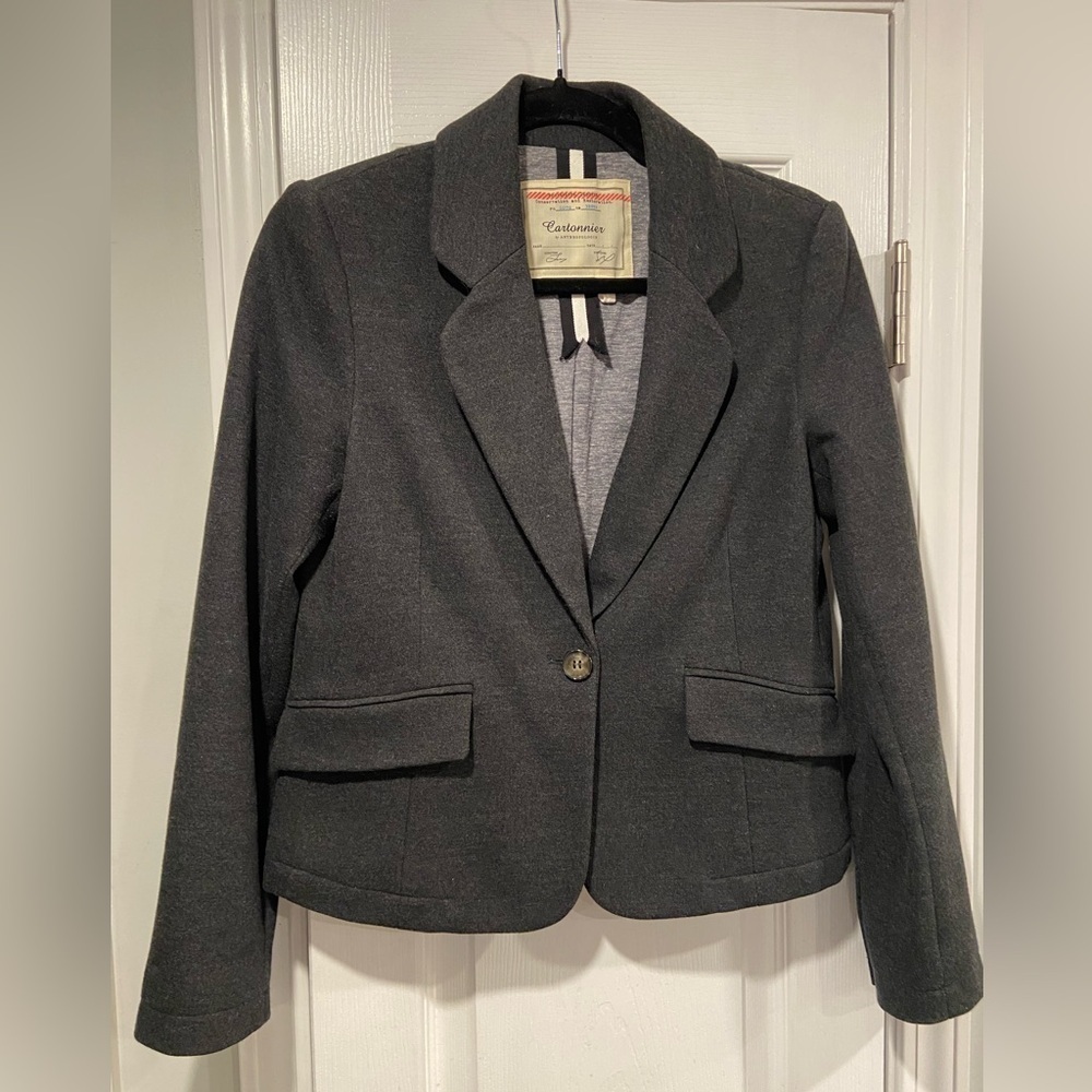 Cartonnier Anthropologie Gray Cotton Blend Everyday Blazer Button Front Size 2